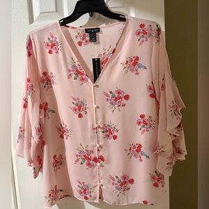 Floral blouse with butterfly sleeves, plus